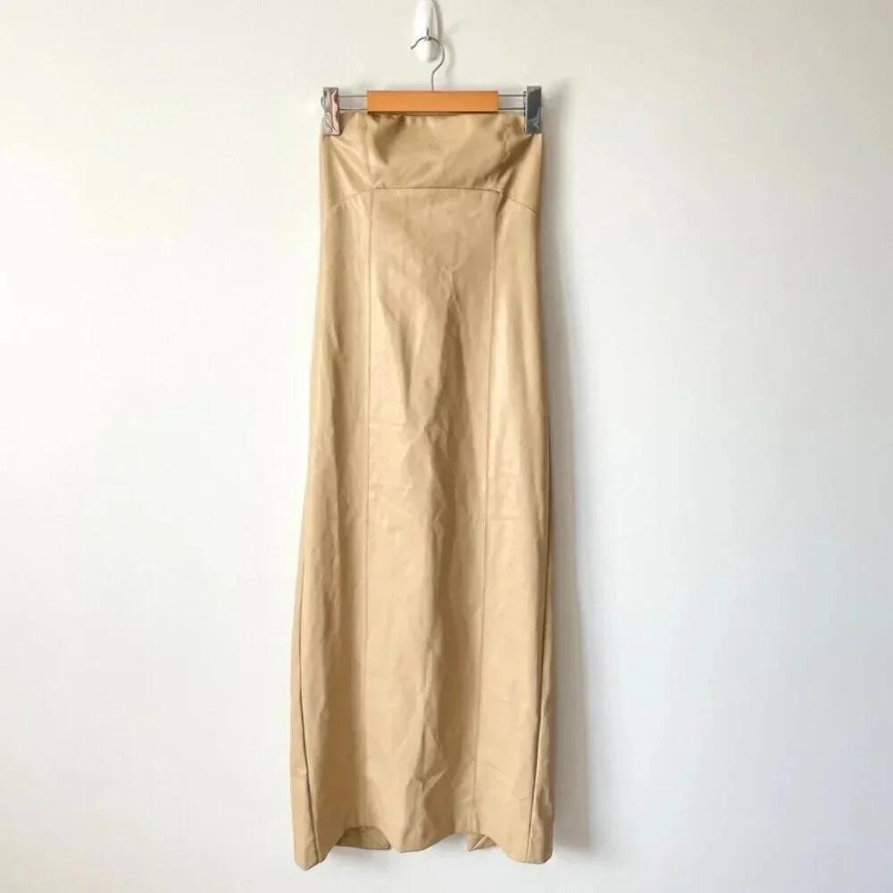 Zara Faux Leather Strapless Midi Dress Beige Blogger  Fav Size Small - Picture 10 of 15